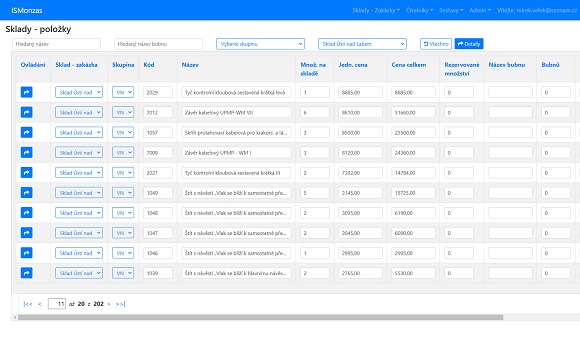 Systém pro sledování skladů a zakázek Monzas